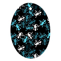 Cyan Lizards Pattern Ornament (oval)  by Valentinaart