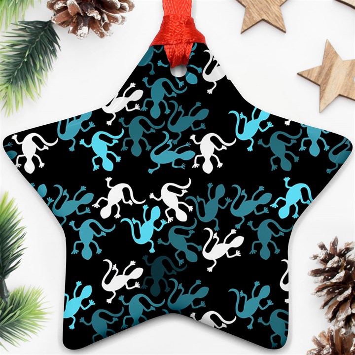 Cyan lizards pattern Ornament (Star) 