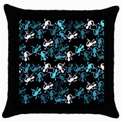 Cyan Lizards Pattern Throw Pillow Case (black) by Valentinaart