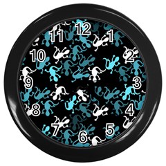 Cyan Lizards Pattern Wall Clocks (black) by Valentinaart