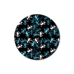 Cyan Lizards Pattern Rubber Coaster (round)  by Valentinaart