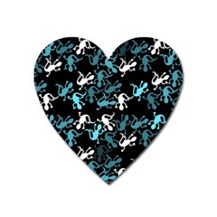 Cyan Lizards Pattern Heart Magnet by Valentinaart