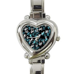 Cyan Lizards Pattern Heart Italian Charm Watch by Valentinaart