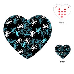 Cyan Lizards Pattern Playing Cards (heart)  by Valentinaart