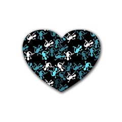 Cyan Lizards Pattern Rubber Coaster (heart)  by Valentinaart