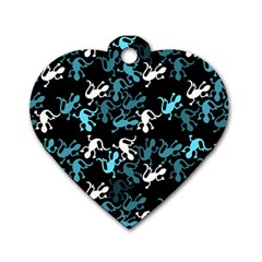 Cyan Lizards Pattern Dog Tag Heart (two Sides) by Valentinaart