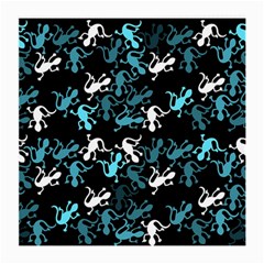 Cyan Lizards Pattern Medium Glasses Cloth (2-side) by Valentinaart