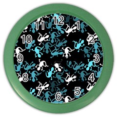 Cyan Lizards Pattern Color Wall Clocks by Valentinaart