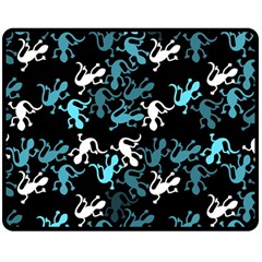 Cyan Lizards Pattern Fleece Blanket (medium)  by Valentinaart