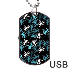 Cyan Lizards Pattern Dog Tag Usb Flash (one Side) by Valentinaart