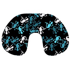 Cyan Lizards Pattern Travel Neck Pillows by Valentinaart