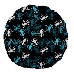 Cyan Lizards Pattern Large 18  Premium Flano Round Cushions by Valentinaart