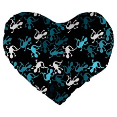 Cyan Lizards Pattern Large 19  Premium Flano Heart Shape Cushions by Valentinaart