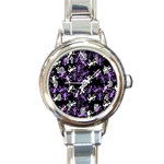 Purple lizards pattern Round Italian Charm Watch Front