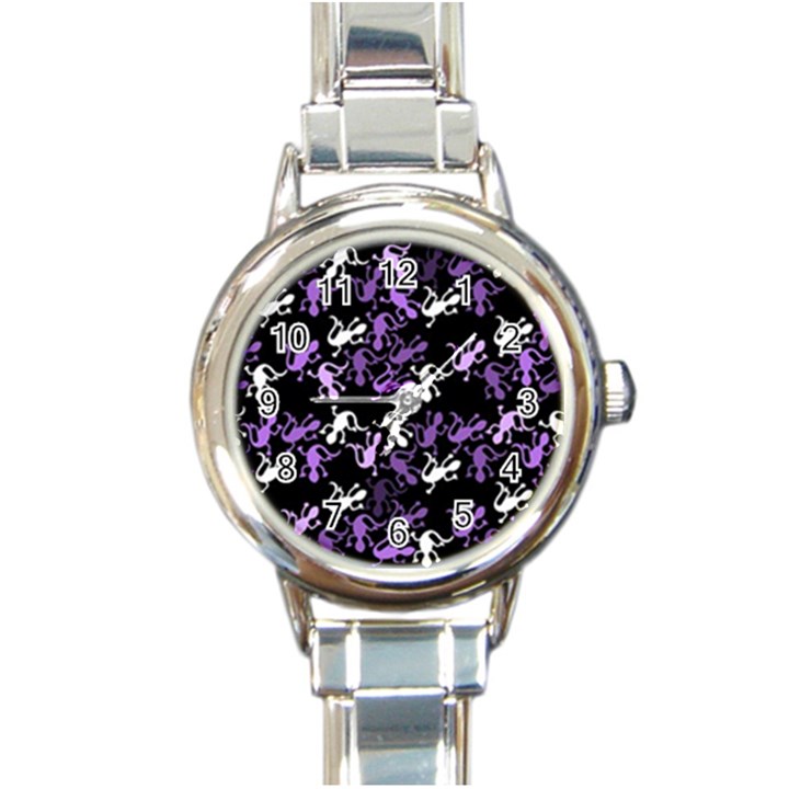 Purple lizards pattern Round Italian Charm Watch