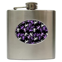 Purple Lizards Pattern Hip Flask (6 Oz) by Valentinaart