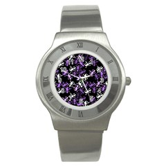 Purple Lizards Pattern Stainless Steel Watch by Valentinaart