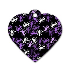 Purple Lizards Pattern Dog Tag Heart (two Sides) by Valentinaart