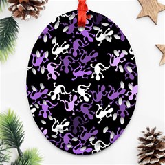 Purple Lizards Pattern Ornament (oval Filigree)  by Valentinaart