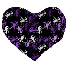 Purple Lizards Pattern Large 19  Premium Heart Shape Cushions by Valentinaart