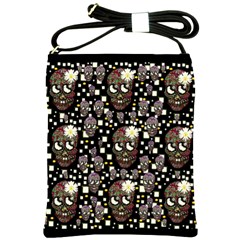 Floral Skulls With Sugar On Shoulder Sling Bags