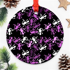 Magenta Lizards Pattern Ornament (round)  by Valentinaart