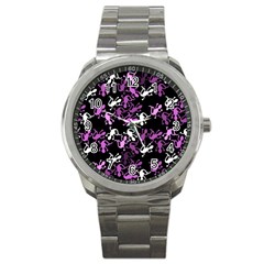 Magenta Lizards Pattern Sport Metal Watch by Valentinaart