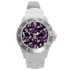 Magenta Lizards Pattern Round Plastic Sport Watch (l) by Valentinaart