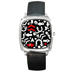 Right Direction - Red Square Metal Watch by Valentinaart