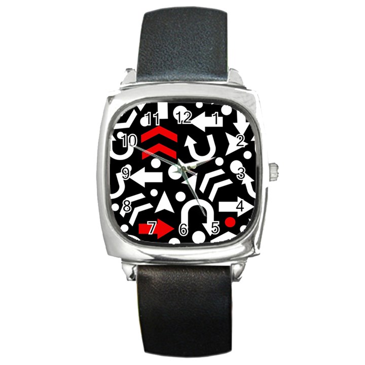 Right direction - red Square Metal Watch