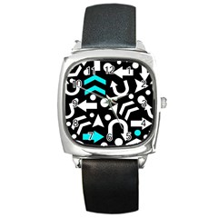 Right Direction - Cyan Square Metal Watch by Valentinaart