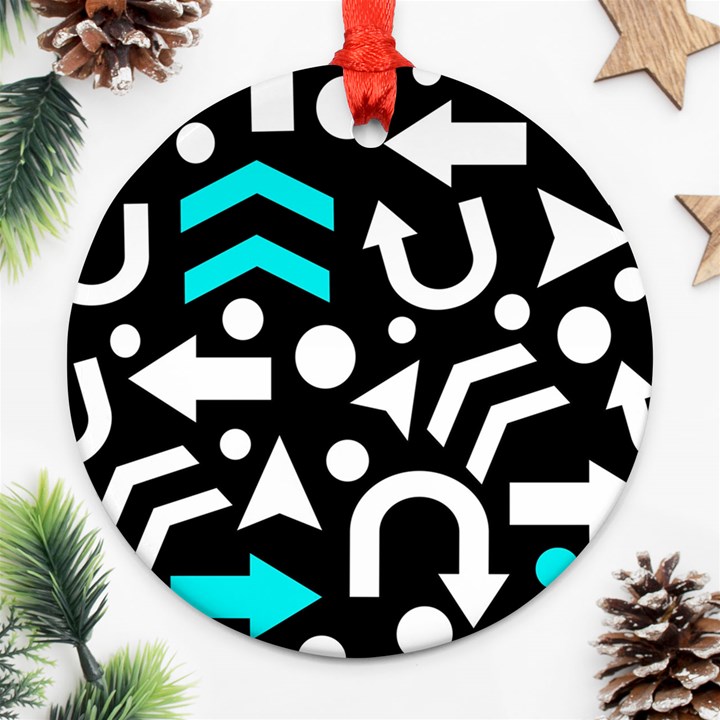 Right direction - cyan Round Ornament (Two Sides) 