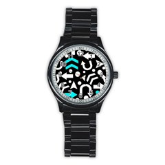 Right Direction - Cyan Stainless Steel Round Watch by Valentinaart