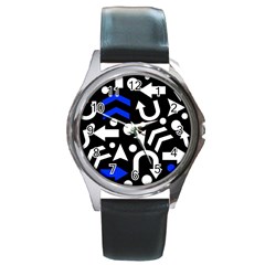 Right Direction - Blue  Round Metal Watch by Valentinaart