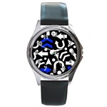 Right direction - blue  Round Metal Watch Front