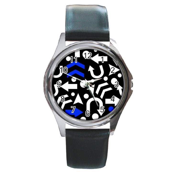 Right direction - blue  Round Metal Watch