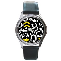 Right Direction - Yellow Round Metal Watch by Valentinaart