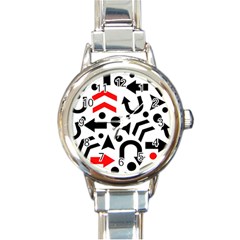 Red Right Direction Round Italian Charm Watch