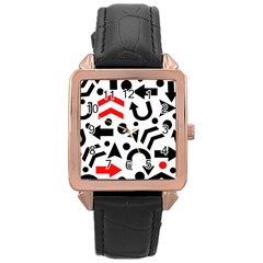 Red Right Direction Rose Gold Leather Watch  by Valentinaart