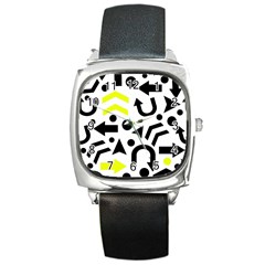 Yellow Right Direction  Square Metal Watch by Valentinaart