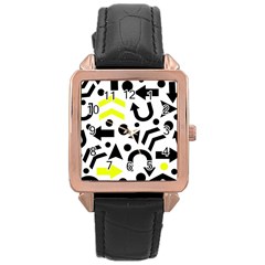 Yellow Right Direction  Rose Gold Leather Watch  by Valentinaart