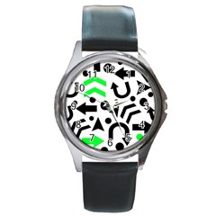 Green Right Direction  Round Metal Watch by Valentinaart