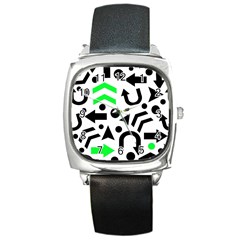 Green Right Direction  Square Metal Watch by Valentinaart