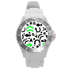 Green Right Direction  Round Plastic Sport Watch (l) by Valentinaart