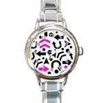 Magenta right direction Round Italian Charm Watch Front