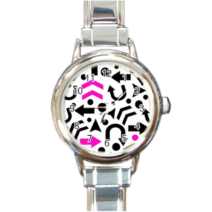 Magenta right direction Round Italian Charm Watch