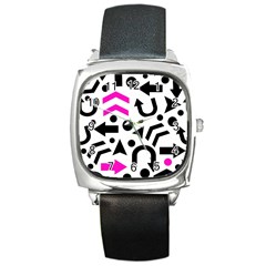 Magenta Right Direction Square Metal Watch by Valentinaart