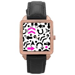 Magenta Right Direction Rose Gold Leather Watch  by Valentinaart