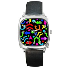 Right Direction - Colorful Square Metal Watch by Valentinaart