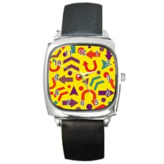 Yellow Direction Square Metal Watch by Valentinaart